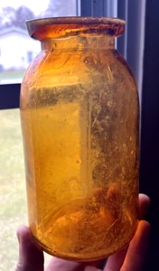NICE AMBER COLORED WAX SEALER FRUIT JAR QUART APPLIED LIP 1870'S ERA DUG L@@K - Picture 1 of 10