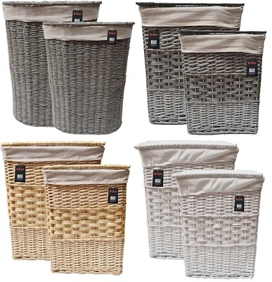 Wicker Laundry Basket With Lining & Lid Bathroom Washing Storage Hamper Bin - Image 1 of 4