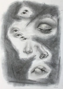ORIGINAL surreal eyes face graphite pencil realism portrait drawing unusual art - Picture 1 of 23