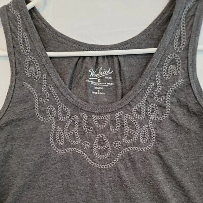 Camiseta sin mangas Woolrich gris carbón sin mangas escote bordado para mujer talla S Foto 1 de 4