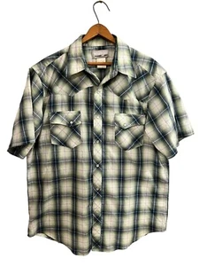 Wrangler Rancher Shirt Short Sleeve Button Sz L Pearl Snap Button Up Plaid - Picture 1 of 7