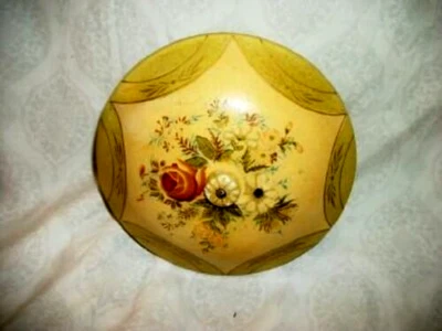 1930s Cottagecore Paper Mache Lidded Box Tole HP Floral Japan Green Antique - Image 1 of 4