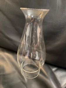 VTG BEADED TOP GLASS OIL HURRICANE LAMP CHIMNEY GLOBE SHADE 8 3/4” X 2 7/8” (I) - Picture 1 of 3