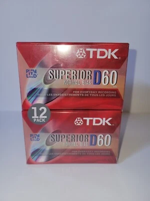 TDK D60 Superior Normal Bias 12-Pack Blank Recordable Cassette Tapes New Sealed - Image 1 of 4