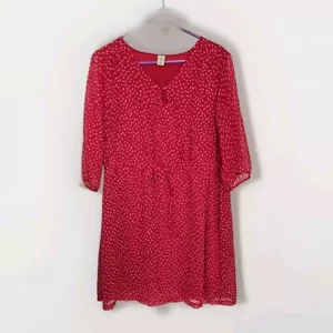 OLD NAVY Vestito tubino donna rosso/bianco a pois con coulisse manica 3/4, taglia L - Foto 1 di 9