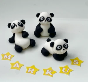 3 Pandas Set Cake Topper Edible Glue Jungle Theme Fondant Birthday Decor - Picture 1 of 2