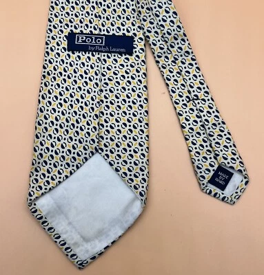 Polo by Ralph Lauren Tie Yellow Polka Dot Geometric 100% Silk Men's Handmade USA - Image 1 of 4