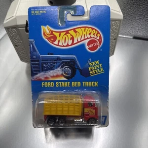 👓Hot Wheels 1997 #237🚧Ford STAKE BED Truck Red with Yellow Bed⭐Chrome 7-Spokes - Picture 1 of 3
