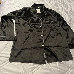 SWOMOG Damen Seide Satin Pyjama Loungewear Zweiteiler Nachtwäsche Large Schwarz Neu - Bild 1 von 12