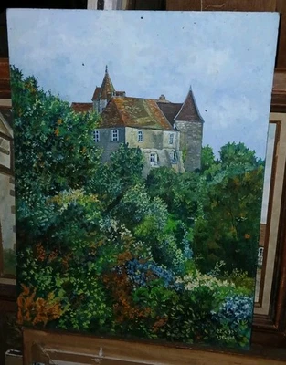 Tableau Huile sur panneau Château en Dordogne Périgord - Photo 1/4