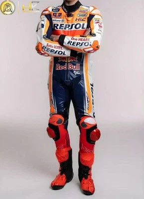 REPSOL RACING MENS MOTORCYCLE MOTORBIKE COWHIDE LEATHER SUIT - Image 1 of 4