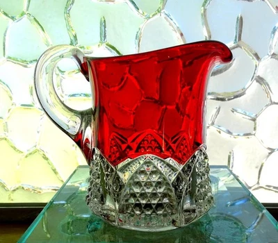 EAPG Duncan & Sons Glass Button Arches Ruby Stain Antique 4 1/8" Creamer 1897- - Image 1 of 4
