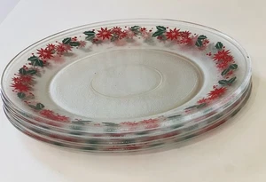 Vintage mattiert strukturiert rot Weihnachtsstern grün Stechpalme Weihnachtsteller: 4er Set - Bild 1 von 5