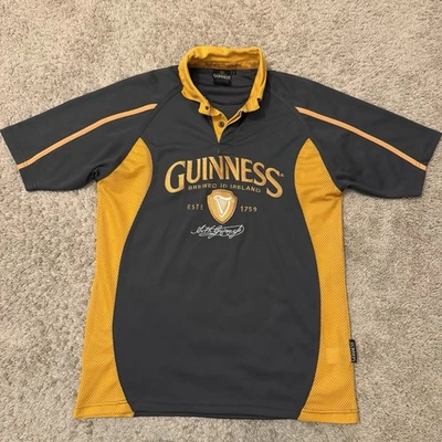 Arthur Guinness 球衣 Polo 男式大号竖琴芥末灰色网眼橄榄球衬衫复古 — 第 1/4 张图片
