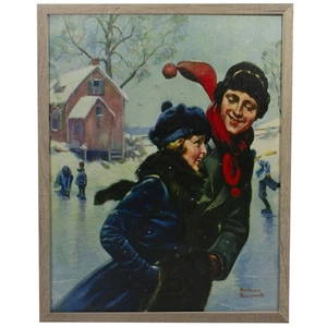 Northlight 19" Fiber Optic Norman Rockwell  Ice Skating Christmas Wall Art - Picture 1 of 4
