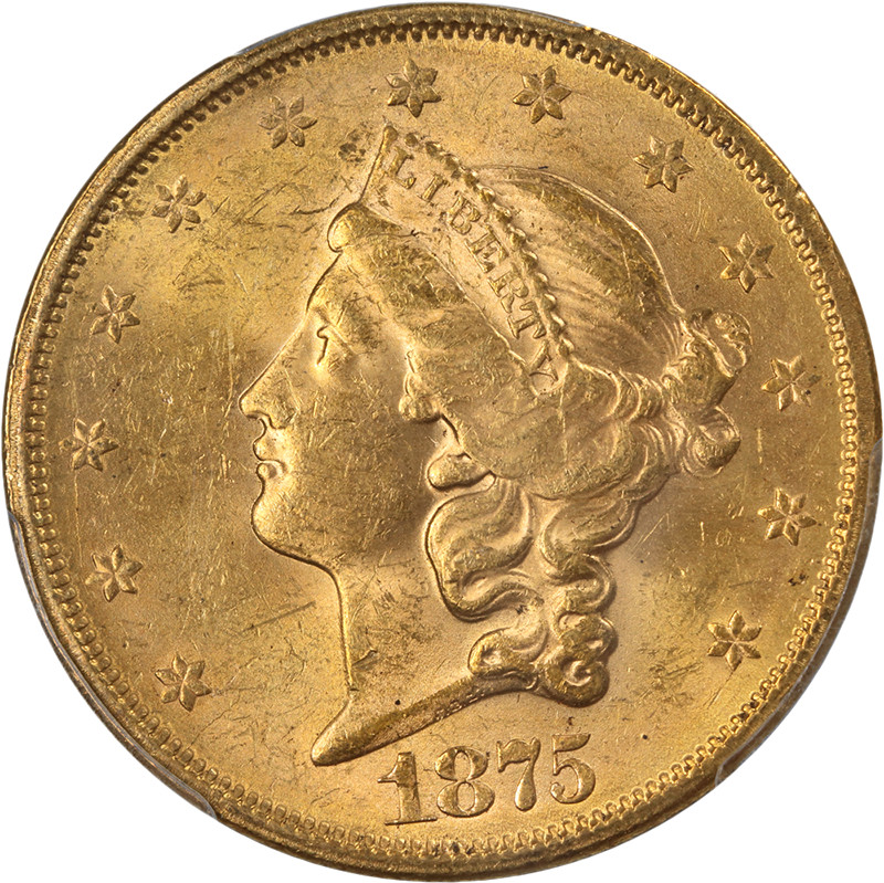 モーティブ社ジャッカル・ゴールデン15p2oz (used AA) PCGS 1875 Year Double Eagle $20 US Gold Coins (Pre - 1933