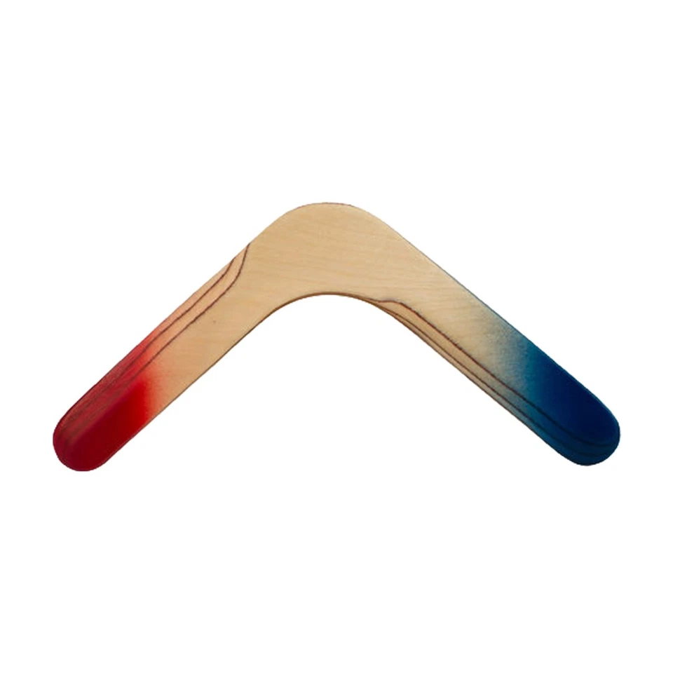 Genuine Handmade Natural Wood Boomerang Red & Blue Tip Wooden Returning Beginner - Image 1 of 1