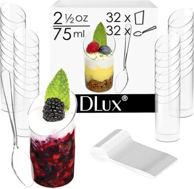 DLux 32 x 2,5 oz Mini oz, redondo inclinado (32 tazas + 32 cucharas)  Foto 1 de 4