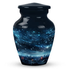 Starry Night Over Snowy Forest Tiny Urn Cremation Human Ashes Funeral 3 inch