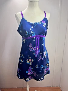 Jones New York Nightgown Slip Dress Blue Women's Large Floral Sleeveless - Picture 1 of 10