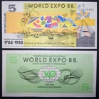 K-02-3, Australia $5, Bicentennial World Expo, 1988, Uncirculated.