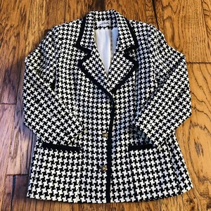 Vtg LORCH Womens Sz 12 Blazer Pure Wool Houndstooth Enamel Buttons Preppy USA - Picture 1 of 17