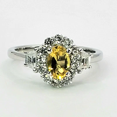 Anillo Brasileño Sunfire Berilo y Circón Blanco Talla 5 Platino Sobre Plata de Ley Foto 1 de 4