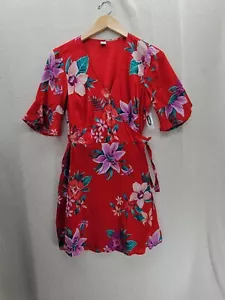 NWT Old Navy Floral Red 3/4 Sleeve Wrap Dress Size-S - Picture 1 of 7