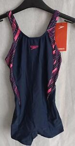 Speedo Hyperboom Splice Legsuit Swimwear Pink and Black Aged 13-14 years