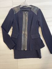 Nanette Lepore Sz 4 Blue/Black Peplum Blazer Jacket Skirt Suit 2pc Set