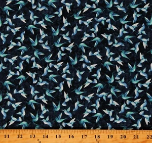 Cotton Hummingbirds Birds Animals Wings Blue Fabric Print by the Yard D676.29 - Picture 1 of 1