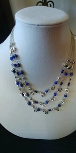 MASSINI - SILVER BLUE BEADED 3 TIER NECKLACE BRAND NEW! 17 + 3 INCH - Picture 1 of 4