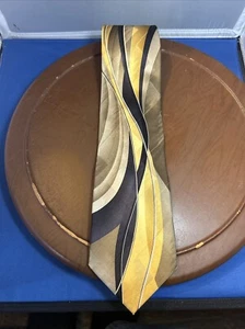 Vtg Puritan 100% Silk Gold/Black Modernist Geometric Polyester Tie 1940s Style - Picture 1 of 6