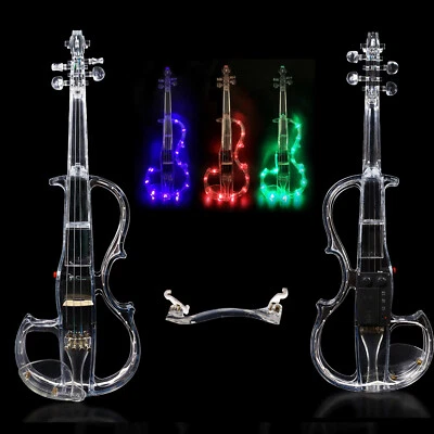 4/4 Electric Violin Transparent Crystal Acrylic Body With Led Light Violin Bow - Image 1 of 4