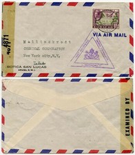 CURACAO WW2 AIRMAIL DOUBLE CENSORED USA BOTICA SAN LUCAS PRINTED ENV 1943