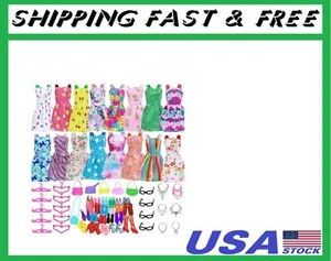42 pcs Doll Clothes and Accessories Including 10 pcs Fashion Mini Dresses 32 pcs - Picture 1 of 7