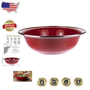 Dishwasher Safe 4Qt Solid Red Enamel Serving Bowl - Elegant & Functional - Picture 1 of 6