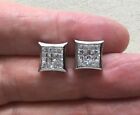 Pave Earrings Steampunk Stud Hip Hop Squared Crystals 3/8" Sterling Geo 