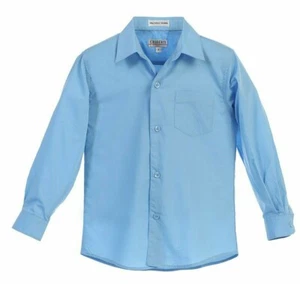 Boys Dress Shirt Solid Long Sleeve Formal Kids Wedding Party Boy Size 5 -18 New - Picture 1 of 18