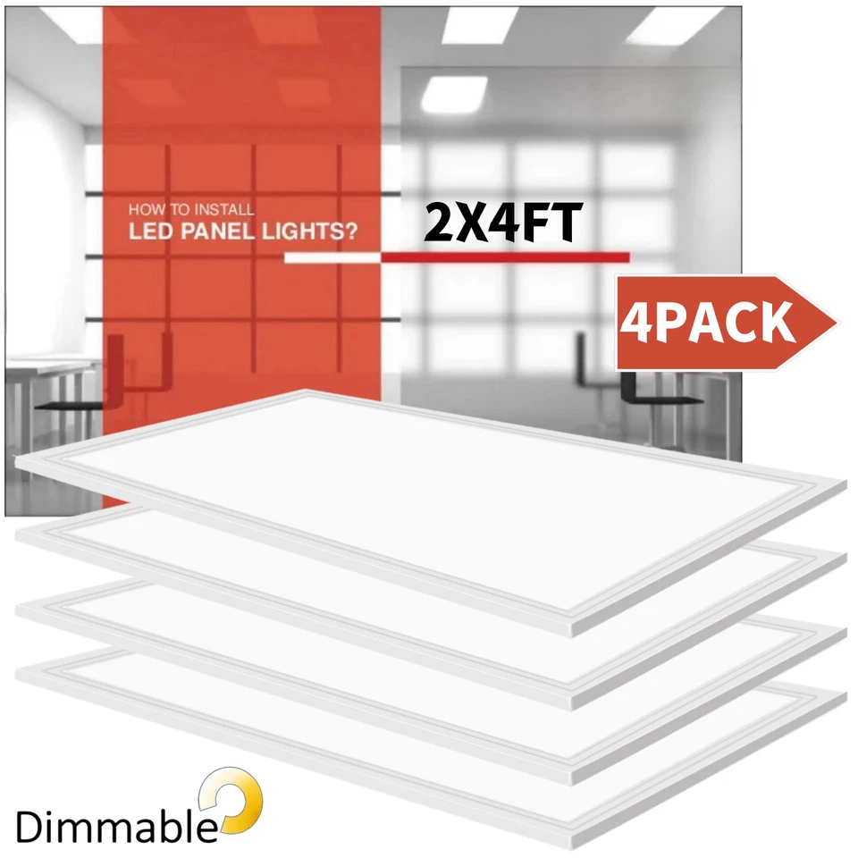 Luces Troffer Panel LED 2x4 pies, 75 vatios, 5000 K Blanco, Luces empotrables LED regulables Foto 1 de 4