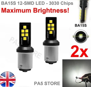 2x BA15S 12-SMD 3030 LED Bulbs BRIGHT White 1156 Brake Turn Light 12V 6000K UK - Bild 1 von 2