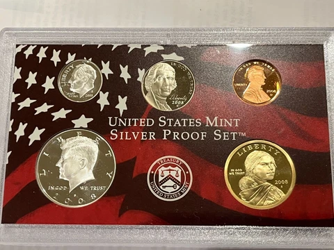 2008 US MINT 5 COIN SILVER PROOF SET WITH 2  SILVER COINS PART OF 14 COIN SET Cover