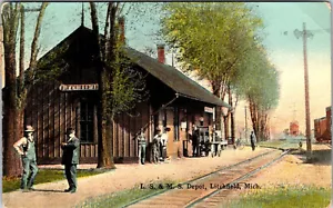 LITCHFIELD LS & MS LAKE SHORE & MICHIGAN SOUTHERN RAILWAY DEPOT 1915 POSTKARTE - Bild 1 von 2