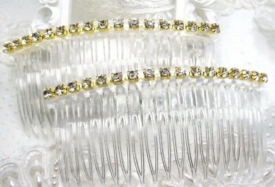 4 inch wide Austrian Crystal Rhinestone Side Hair comb pair, Wedding comb pair - Image 1 of 4