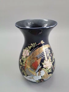 blaue Vase aus Italien mit Vogel Motiv Porzellan H=20,5 cm D=11 cm Blume VINTAGE - Bild 1 von 10
