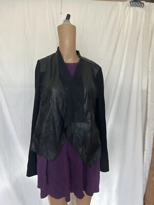 Kut From The Kloth Ana Faux Leather Drape Front Jacket Medium Cardigan Black - Image 1 of 4