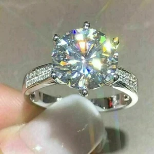 2.8CTW Round Cut VVS1 Moissanite Solitaire Engagement Ring 14k White Gold Plated - Picture 1 of 6