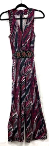 ECI Modern Retro One Piece Jeweled Jumpsuit Jumper Tie Back & Zip Sz M Pockets - Picture 1 of 13