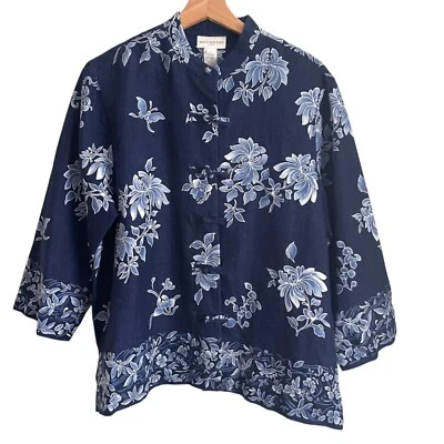 Chaqueta Blazer Jones New York Sport Mujer 100% Lino Talla L Azul Marino Floral Mariposa Foto 1 de 4