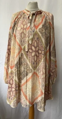 Savannah Miller Orange Mix Long Sleeve Pleated Blouse Sz 10 - Image 1 of 4